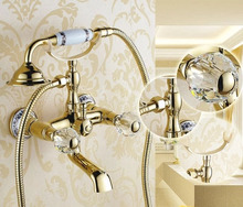 Luxury Crystal Handwheel Gold Bathroom Bathtub Shower Faucet Set Diverter Spray Mixer Tap Wall Mounted Brass Valve Accessories 2024 - buy cheap