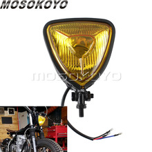 Black with Amber Motorcycle Triangle Vintage Headlight H4 55/60W Front Lamp Universal for Cafe Racer Honda Suzuki Yamaha 2024 - buy cheap