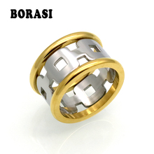 Borasi anel de corrente 12mm de largura, design de marca, ouro e prata, para mulheres e homens, punk 316l, anéis de aço inoxidável, metal, joias para dedos 2024 - compre barato
