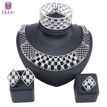 Women Dubai Brand Silver Color Crystal Bridal Accessories Nigerian Wedding Necklace Earring Ring Bangle Jewelry Set 2024 - buy cheap