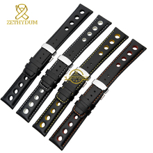 Genuine leather bracelet watchband sport watch strap 20mm mens wristwatches leather band belts wristband black orange stitched 2024 - buy cheap