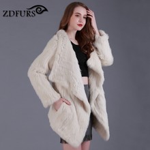 ZDFURS-abrigo de punto de piel de conejo para mujer, Chaqueta de Piel de Conejo de punto a la moda, cálido, pelaje LARGO DE ZDKR-165012, 2024 - compra barato