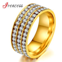 Блестящее золотое, серебряное, черное кольцо на палец, три ряда, кубический цирконий, титановое кольцо из нержавеющей стали, женское, мужское, свадебное, обручальное кольцо 2024 - купить недорого