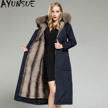 AYUNSUE Real Fur Parka Winter Jacket Women Natural Rabbit Fur Liner Long Coat Female Fox Fur Collar Warm Parkas Plus Size MY3602 2024 - buy cheap