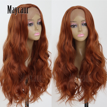 Maycaur Hair Long Wavy Lace Hair Wigs Glueless Orange Color Glueless Synthetic Lace Front Wigs for Black Women 2024 - buy cheap