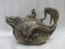Tetera de tortuga de dragón tallada a mano, tetera de tortuga de dragón tallada a mano, bronce rara, 6 uds./China 2024 - compra barato