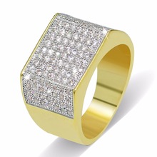 Men's Luxury Hip Hop Ring Micro Paved AAA CZ Rhinestone Iced Out Bling Bling Golden Square Rings Freestyle Hiphop Rapper Jewelry 2024 - buy cheap