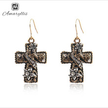 Amaiyllis Neo-Gothic Carved Flower Cross Pendant Dangle Earrings For Women Religious Christian Drop Earrings Best Christmas Gift 2024 - buy cheap