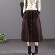 korean long skirt corduroy single-breasted large pocket solid Elastic waist skirt girl 2019 autumn winter women fashion PZ1353 2024 - buy cheap