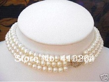 Ожерелье-чокер с белым жемчугом, 3 ряда, 6-7 мм 2024 - купить недорого