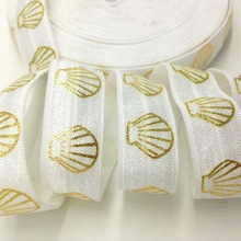 5 yardas 5/8 oro blanco concha de mar impreso doblar sobre cinta elástica, decoración del banquete de boda, goma para coser 2024 - compra barato