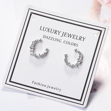 Personality Female Temperament Crescent Bright Fashion 925 Sterling Silver Jewelry Wild Moon Crystal Heart Stud Earrings SE485 2024 - buy cheap