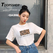 Женская футболка с коротким рукавом, прямоугольная леопардовая футболка с круглым вырезом, весна-лето 2019 2024 - купить недорого