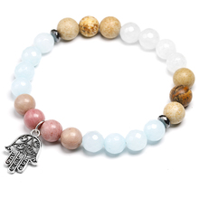 Natural Picture stone With Rhodochrosite Bracelet Section white and Blue chalcedony Palm Charm Bangle Women Men Lovers Jewelry 2024 - buy cheap