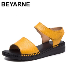 BEYARNE Toe Comfortable Soft Cow Leather Sandals Casual shoes Women Flat Shoes sandals 2018 new Handmade summer Fashion Sandals 2024 - buy cheap