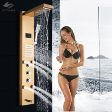 Newly LED Bath Shower Panel Golden Waterfall Rain Shower Column Faucet Digital Temperature Screen Shower System Mixer Tub Spout 2024 - buy cheap