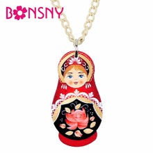 Bonsny Acrylic Fashion Carft Russian Doll Necklace Pendant Chain Choker Classical Festival Jewelry For Women Girl Gift Wholesale 2024 - buy cheap