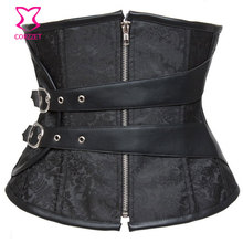Black Brocade Steel Boned Bustier Corset Tight Lacing Corpetes Steampunk Corselet Underbust Waist Trainer Corsets With Zipper 2024 - buy cheap
