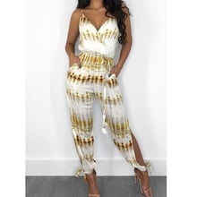 new Women Ladies Summer Jumpsuits Strappy slip striped print side slit belt playsuits Party Romper casual Long Trousers Clubwear 2024 - buy cheap