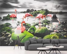 Beibehang papel de parede mural pequeno fresco mar flamingo tv fundo papel de parede decoração para casa sala estar quarto 3d 2024 - compre barato