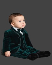 Green velvet custom boy wedding suit children's tuxedo costume communion suitable for boys 3 piece jacket pants vest 2024 - buy cheap