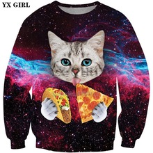 Yx blusa de manga comprida unissex com capuz, moletom da moda de 2018 para homens e mulheres, estilo animal, gato 2024 - compre barato