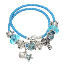 Estilo de verão couro encantos pulseira para estrela do mar pingente caber original fino pulseiras para mulher pulseira jóias 2024 - compre barato