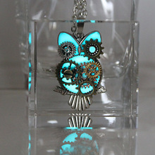 Mechanical gear owl Glowing punk owl Necklace necklace GLOW in the DARK Steampunk Luminous Pendants & Necklaces 2024 - buy cheap