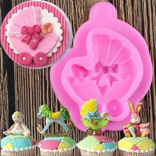 Sugarcraft, molde de silicone para carrinho de bebê, laço, molde de fondant, ferramentas de decoração de bolo, molde de pasta de goma 2024 - compre barato