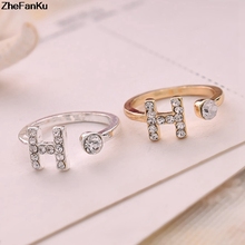 Модное простое кольцо с надписью H для женщин, милое темпераментное золотое/серебряное ювелирное изделие из сплава с натуральным камнем и стразами, подарки 2024 - купить недорого