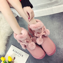 Dropshipping Warm Fur Women Snow Boots Cute Suede Winter Shoes Fur Ball Mid-Calf Boots Female Fashion Boots Non-Slip Snow Casual 2024 - buy cheap