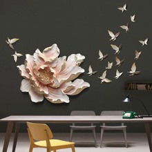 3D estéreo pared resina colgante flor + decoración para el hogar con mariposas artesanía restaurante pared del Hotel ornamento sofá para el salón decoración Mural 2024 - compra barato