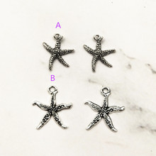 Pingentes em formato de estrela do mar, pingentes para fazer joias, berloque de prata antigo, artesanato diy, 20 peças 2024 - compre barato