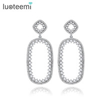 LUOTEEMI white gold-Color Vintage Geometric Cubic Zirconia Drop Earrings For Women New Design Fashion Wholesale Brinco 2024 - buy cheap