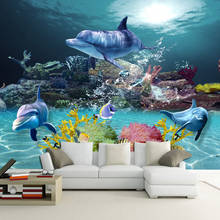 Underwater World Cartoon Dolphin Deep Ocean Photo Mural For Living Room TV Sofa Wall Decor Non-woven Customize Size 3D Wallpaper 2024 - buy cheap
