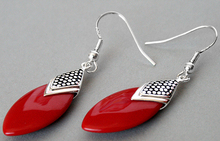 fabulous 925 Silver Red Coral Flat Drop Earrings 14/5" 2024 - buy cheap