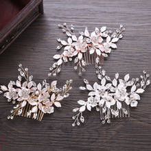 2018 Leaf Hairpin Handmade Rose Flowers Hair Comb For Women Wedding Brides Headwear Accessories Bridal Crystal Headdress ML066 2024 - buy cheap