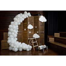 Внутренняя древесина экран фото фон напечатанный белый полумесяц-формованные воздушные шары звезды облака новорожденный мальчик фотографии фонов 2024 - купить недорого