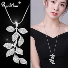 RAVIMOUR Leaves Tassel Long Necklaces for Women Rhinestone Maxi Necklace Pendant Sweater Chain Choker Fashion Jewelry New 2024 - buy cheap