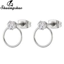 Shuangshuo-pendientes de corazón de moda, pendientes circulares de acero inoxidable, pendientes de joyas de cristal geométricos para mujer, aretes 2024 - compra barato