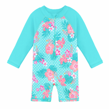 BAOHULU Cyan Floral Baby Girl Swimwear Sun Protection Long Sleeve Kids Swimsuit for Girls Boys Beach Baby Rash Guards One Piece 2024 - buy cheap