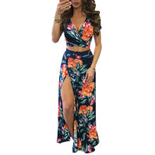 YJSFG HOUSE Elegant Women Summer Long Maxi Dresses Two Piece Set Sexy 2019 Hollow Out Crop Top Skirts Floral Print 2 Piece Suits 2024 - buy cheap
