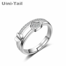 Uini-Tail hot new 925 sterling silver double heart-shaped anel aberto micro-set simples temperamento Coreano tendência da moda selvagem 2024 - compre barato