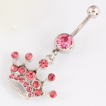 Rose Imperial crown belly button ring lady body piercing jewelry Retail navel bar 14G 316L surgical steel bar Nickel-free 2024 - buy cheap