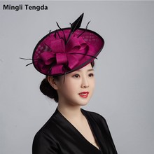 Mingli Tengda Wedding Photography Prop Portrait Party Banquet Hat Elegant Lady Headwear Bridal Accessories Linen Plume Mixcolor 2024 - buy cheap