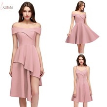 Vestido de madrinha curto elegante, rosa, borgonha, sem mangas, vestido com ombro de fora, festa de casamento, 2019 2024 - compre barato