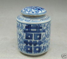 Chinês antigo pintura Artesanal flores de porcelana azul e branca Chá caddy pote 4 2024 - compre barato