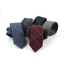Corbatas ajustadas de algodón para hombre, corbata de tela vaquera de 6cm, a cuadros, trajes de negocios 2024 - compra barato