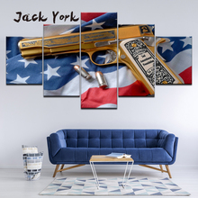 Картина на холсте пистолет на американском флаге, 5 шт., Настенная картина, модульные обои, плакат, печать, домашний декор 2024 - купить недорого