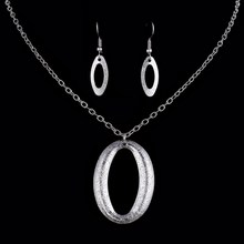 Wholesale silver plated Jewelry Set silver Fashion Jewelry Oval Pendant Necklace+ Drop Earring Two Piece Sets Wedding Bridal 2024 - buy cheap